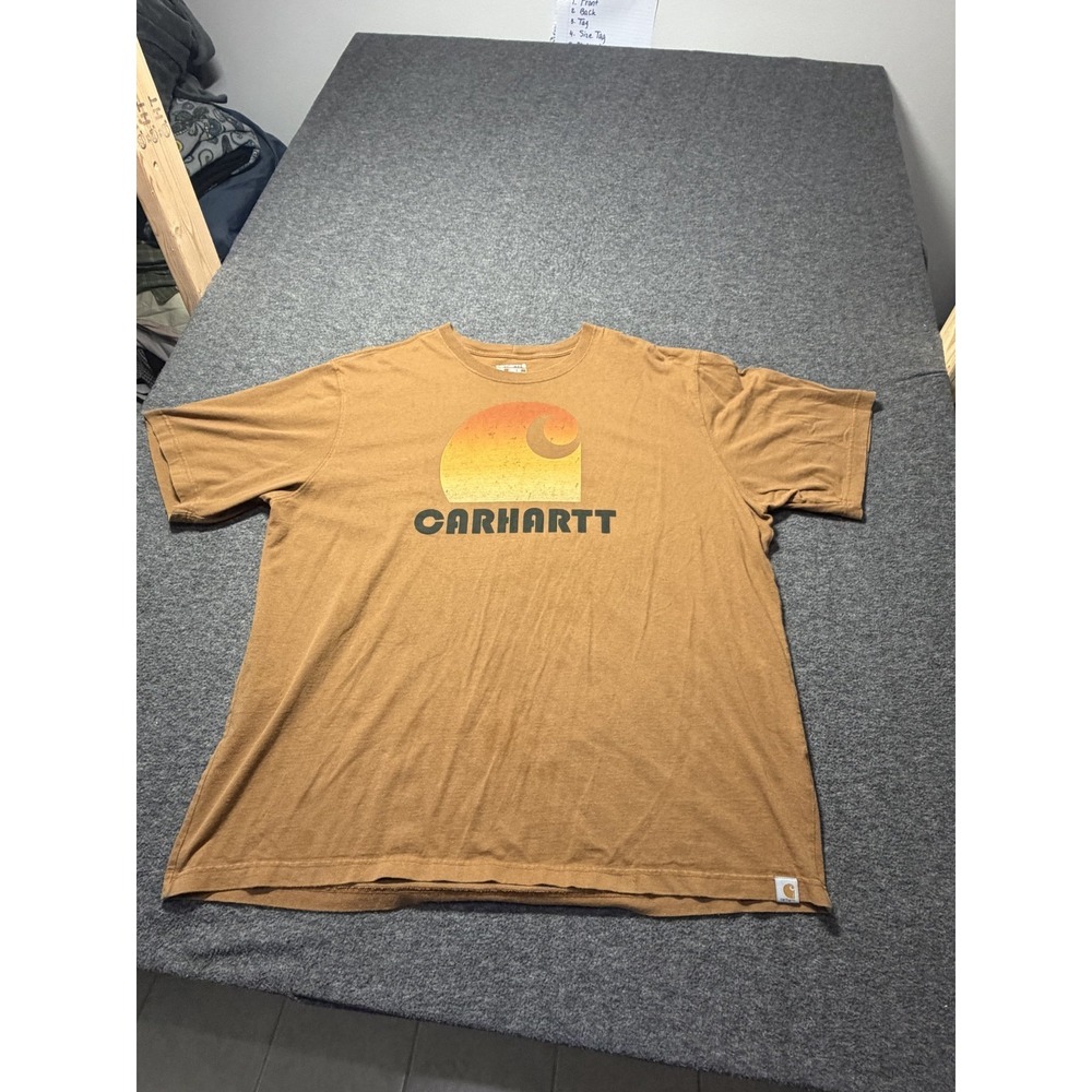 Carhartt T-Shirt Men's 2XL Brown Sunset Graphic Loose Fit Short Sleeve Crew Neck